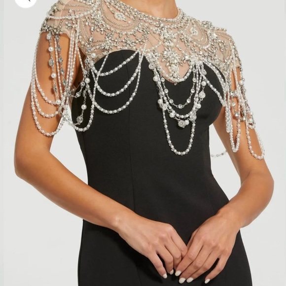 Mac Duggal Black Dress with Pearl Accents - Picture 2 of 8